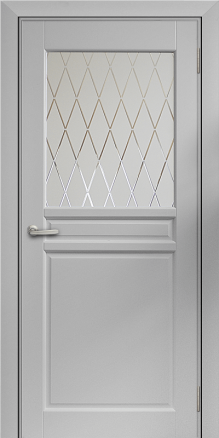 Дверь из массива Квадро Эмаль серая Стекло с рисунком Ромб - фото 1